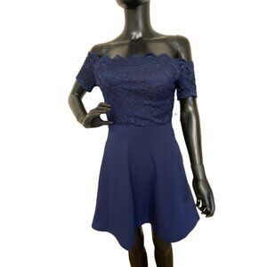 City Studios Women’s Cocktail Mini Fit & Flare Dress Navy Size 11/12 NWT